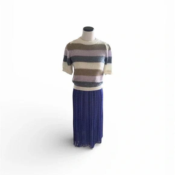 Vero Moda Blue  puffed sleeves striped knit short sleeve sweater - Picture 2 of 6